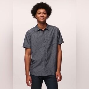 prAna Lost Sol Mens Large Gray Abstract Ripstop UPF 30+ Short Sleeve Hiking NWT